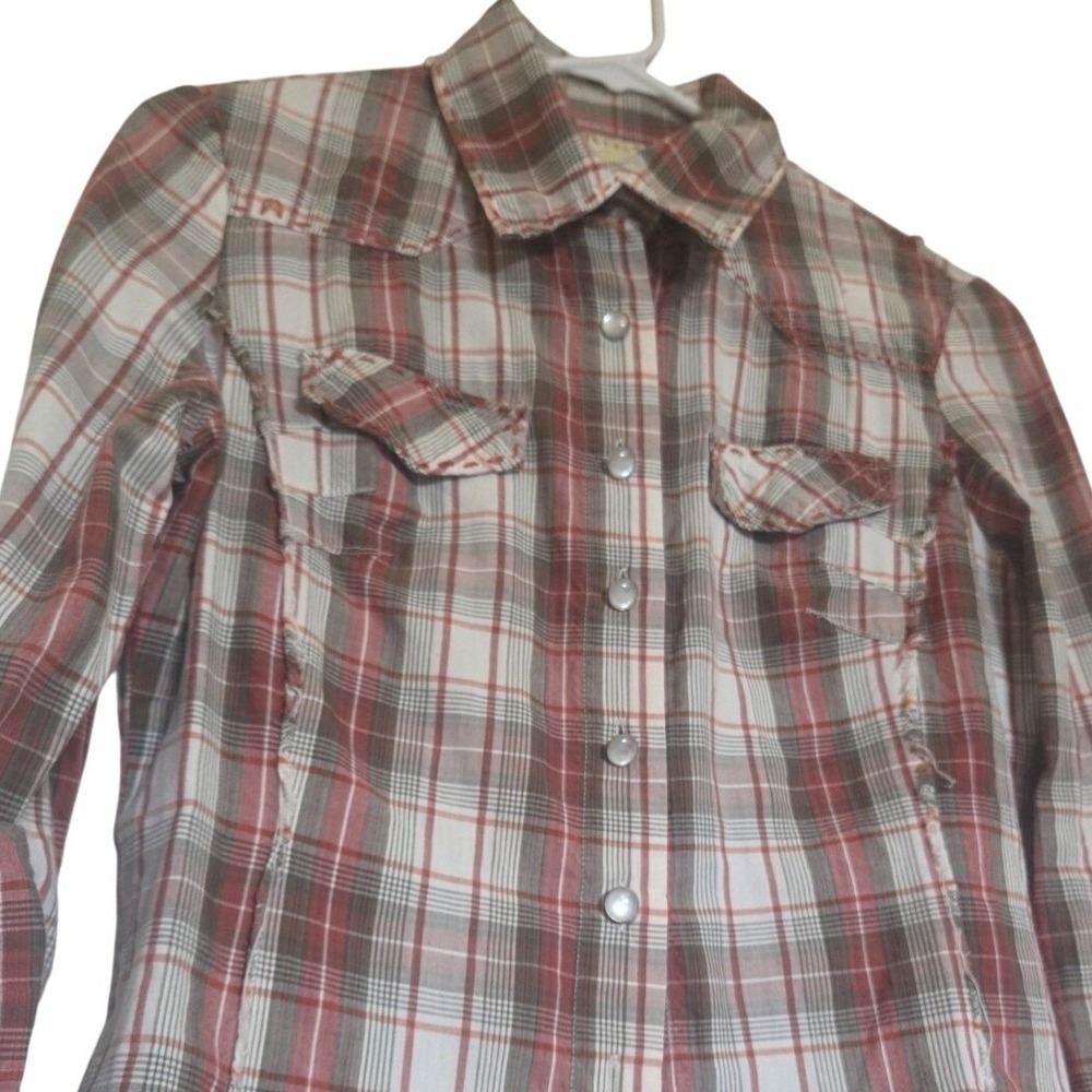 MISS ME Western Plaid Shirt S Red Cream Boho Chic Cowgirl Core Y2K Retro Flannel